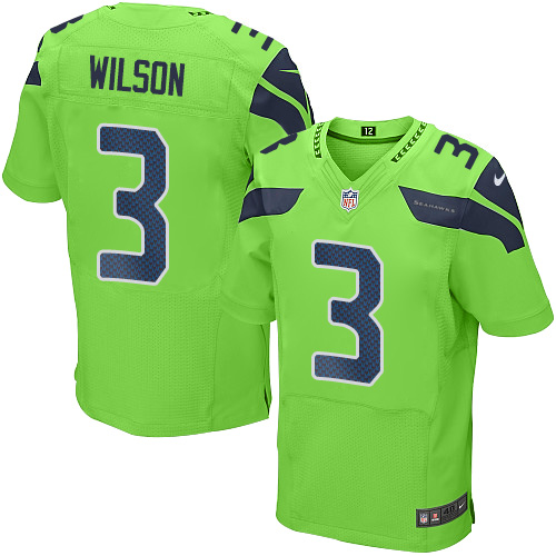 Men's Elite Russell Wilson Nike Jersey Green - #3 Rush NFL Seattle Seahawks